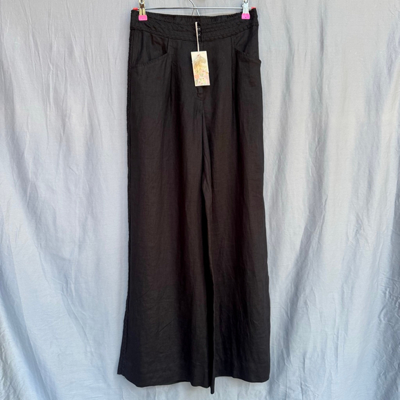 Johnny Was Pants - Johnny Was Madaleina Wide Leg Pleated Linen Pants Black XS NWT $198